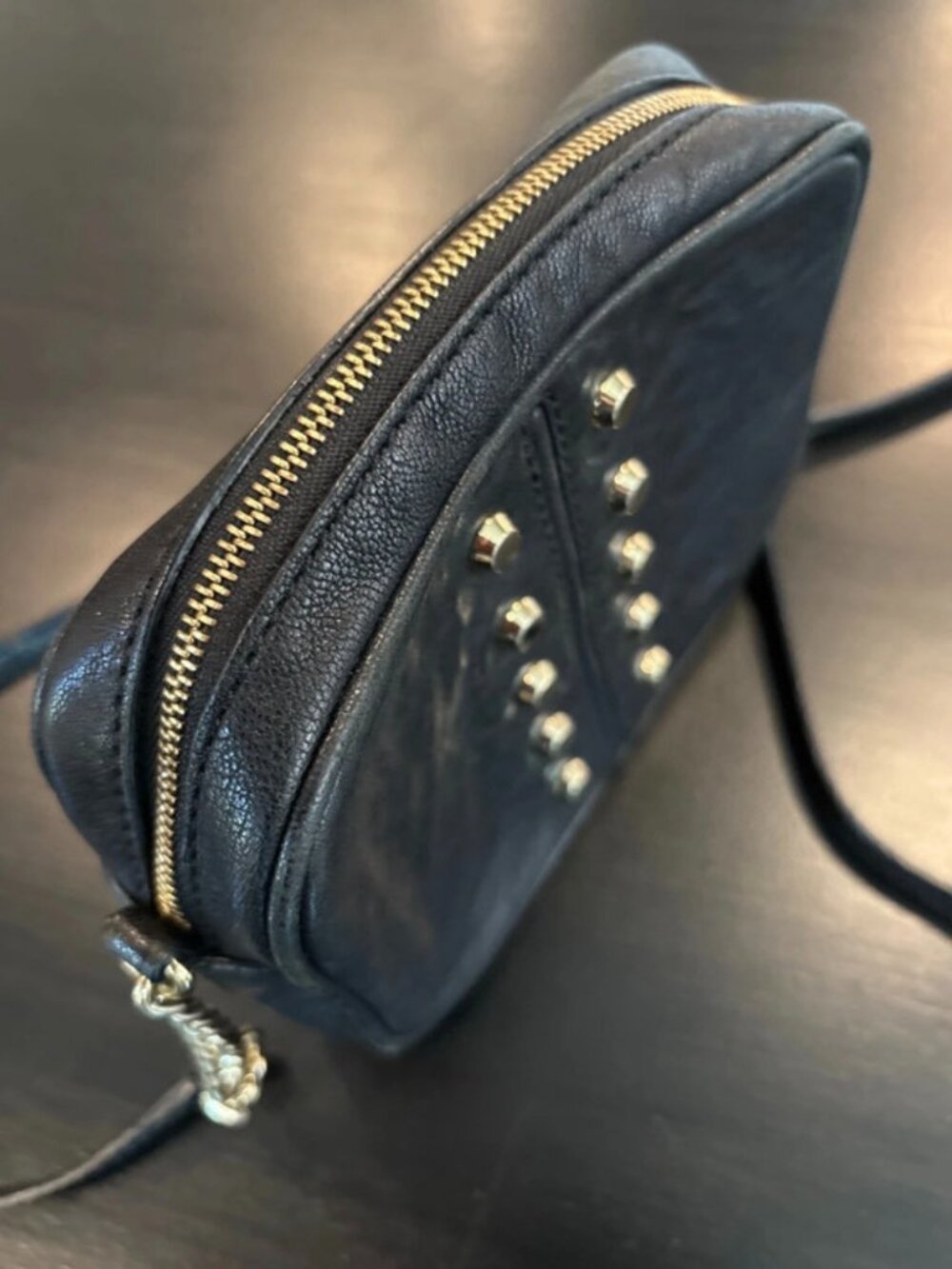 Michael Kors Small Black Studded Leather Bag — Gold Hardware